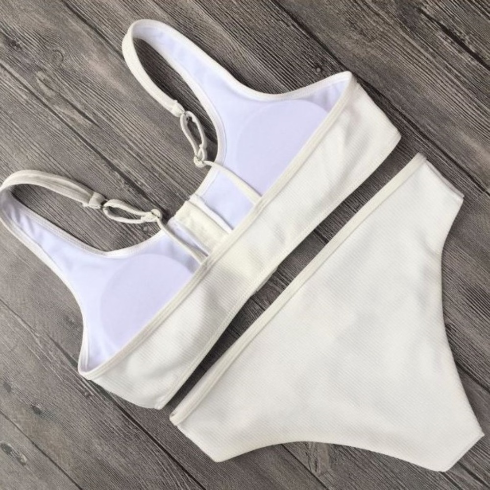 Restocked  ButtonUp Ribbed White Bikini Set - Picture 4 of 4